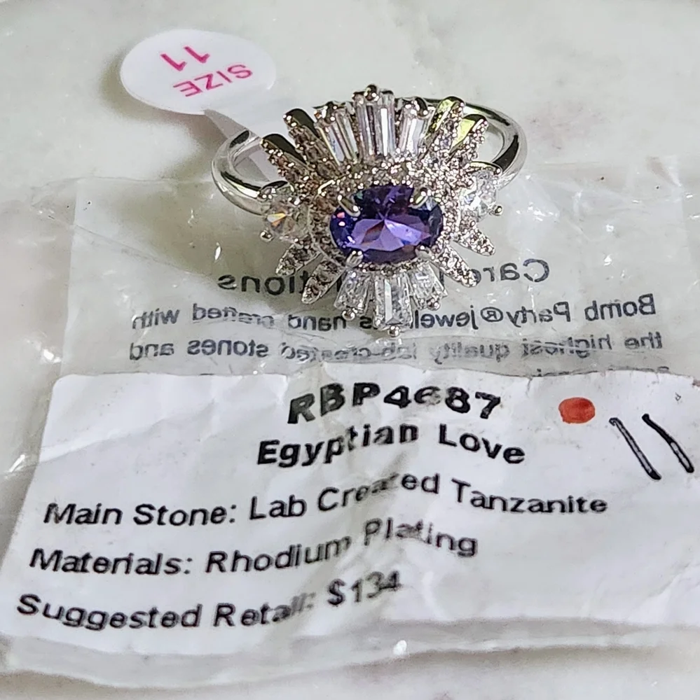 NWT Bomb Party 'Egyptian Love' Tanzanite Rhodium Plated Ring - Size 11 - Picture 3 of 10